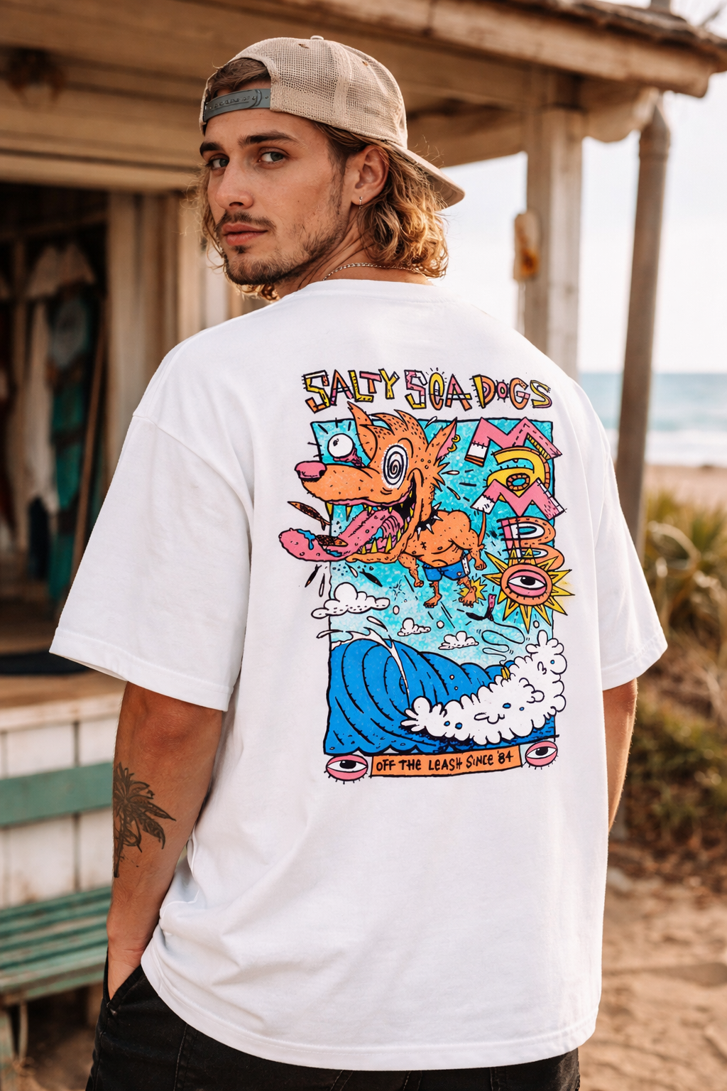 Salty Sea Dogs Oversized T-Shirt – Beach Streetwear Graphic Tee for Men