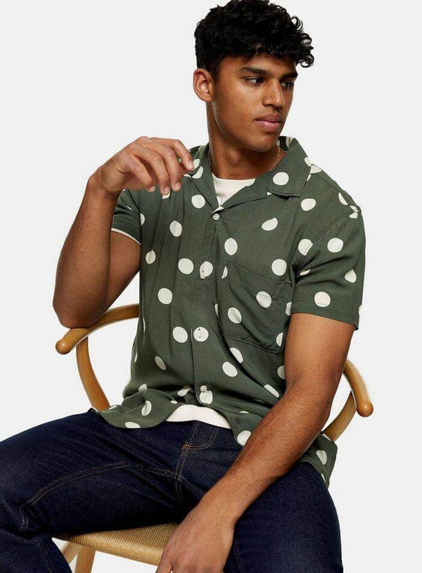 Men's Green Polka Short Sleeve Printed Shirt
