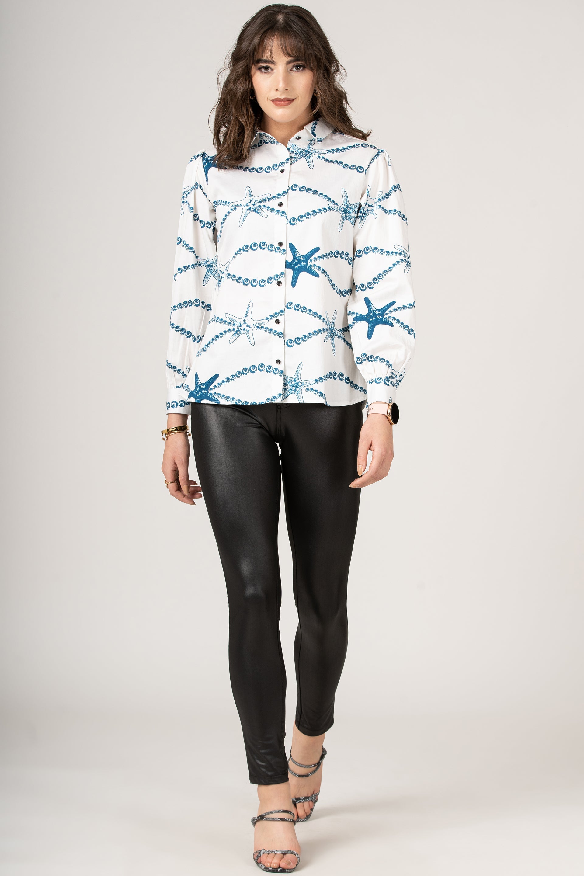 Designer Blouse Pure Cotton Starfish Chain Pattern Women Shirt by Brand Black Jack