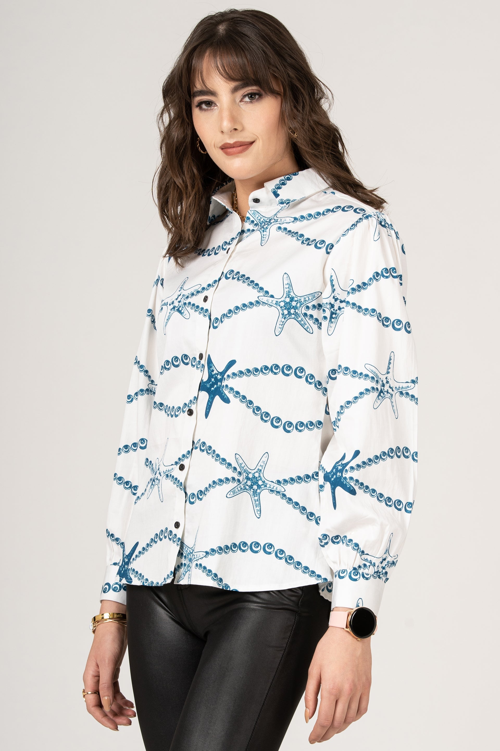 Designer Blouse Pure Cotton Starfish Chain Pattern Women Shirt by Brand Black Jack