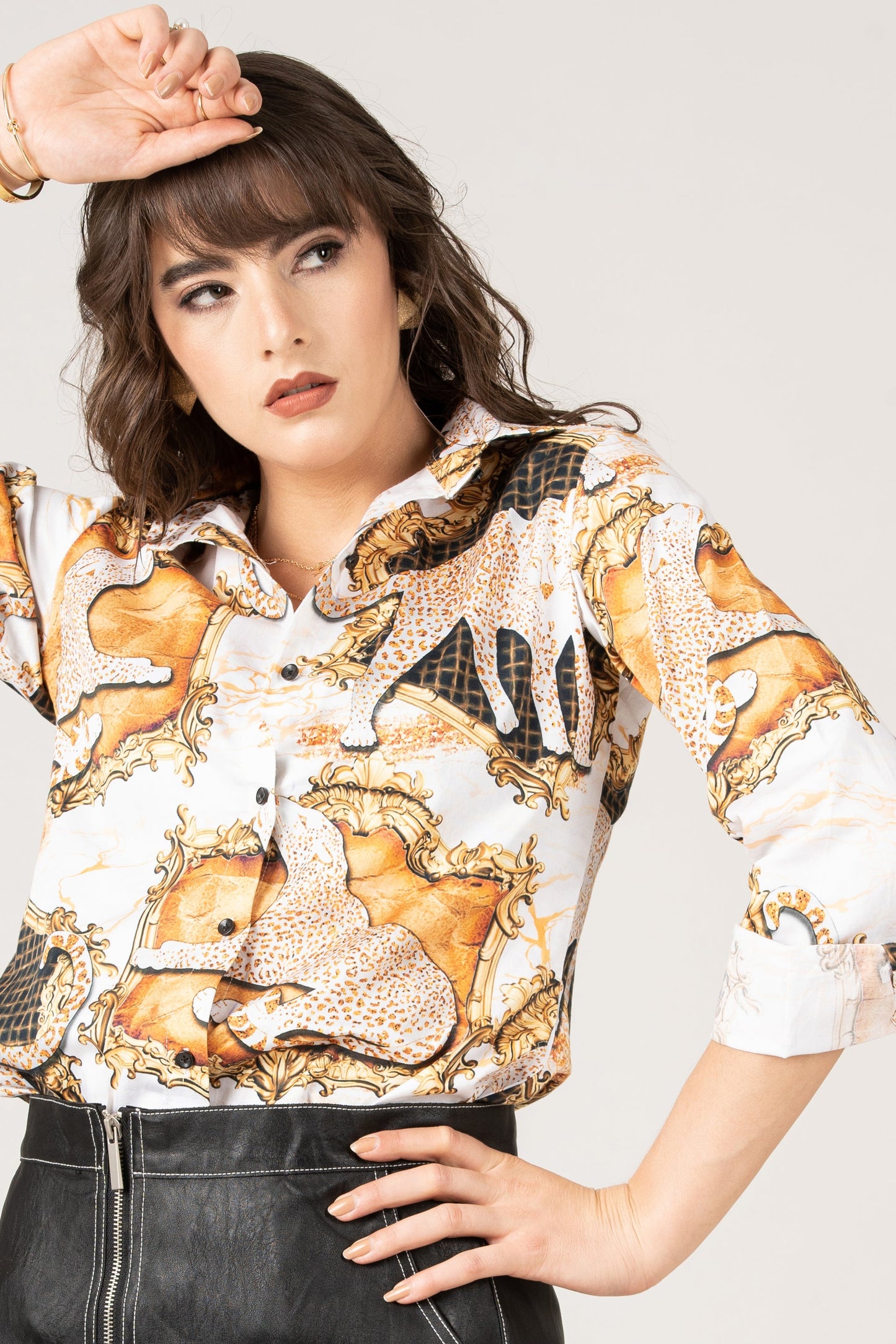 Full Sleeve Women Shirts Pattern with Leopard Print Pure Cotton Shirt by Black Jack