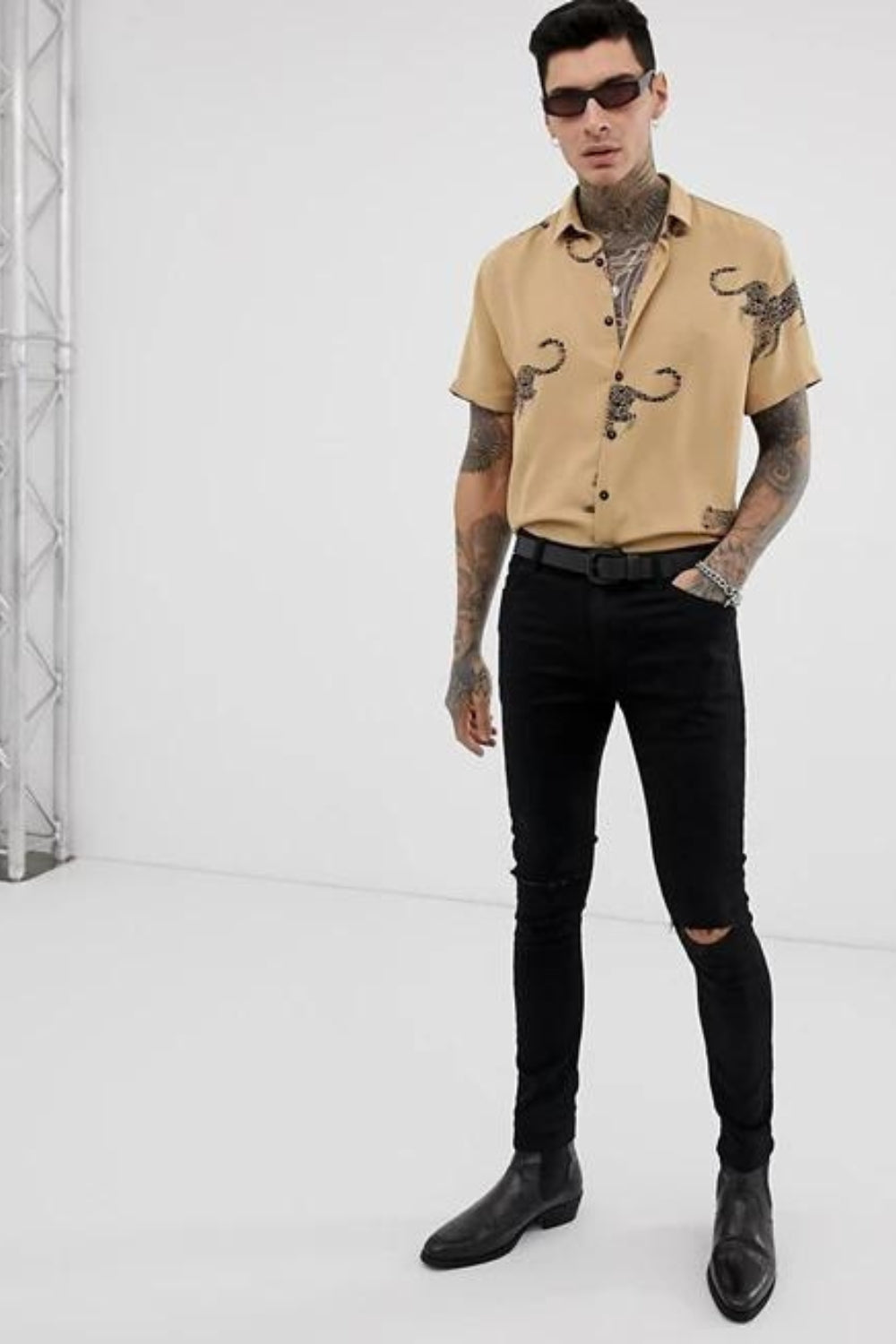 Mens Premium Cotton Leopard Print Shirt By Brand Black Jack