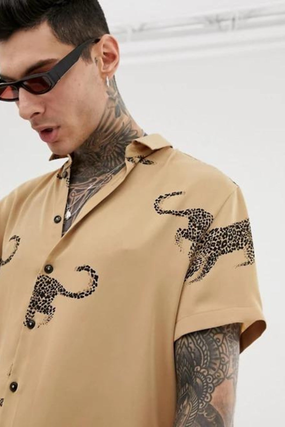 Mens Premium Cotton Leopard Print Shirt By Brand Black Jack