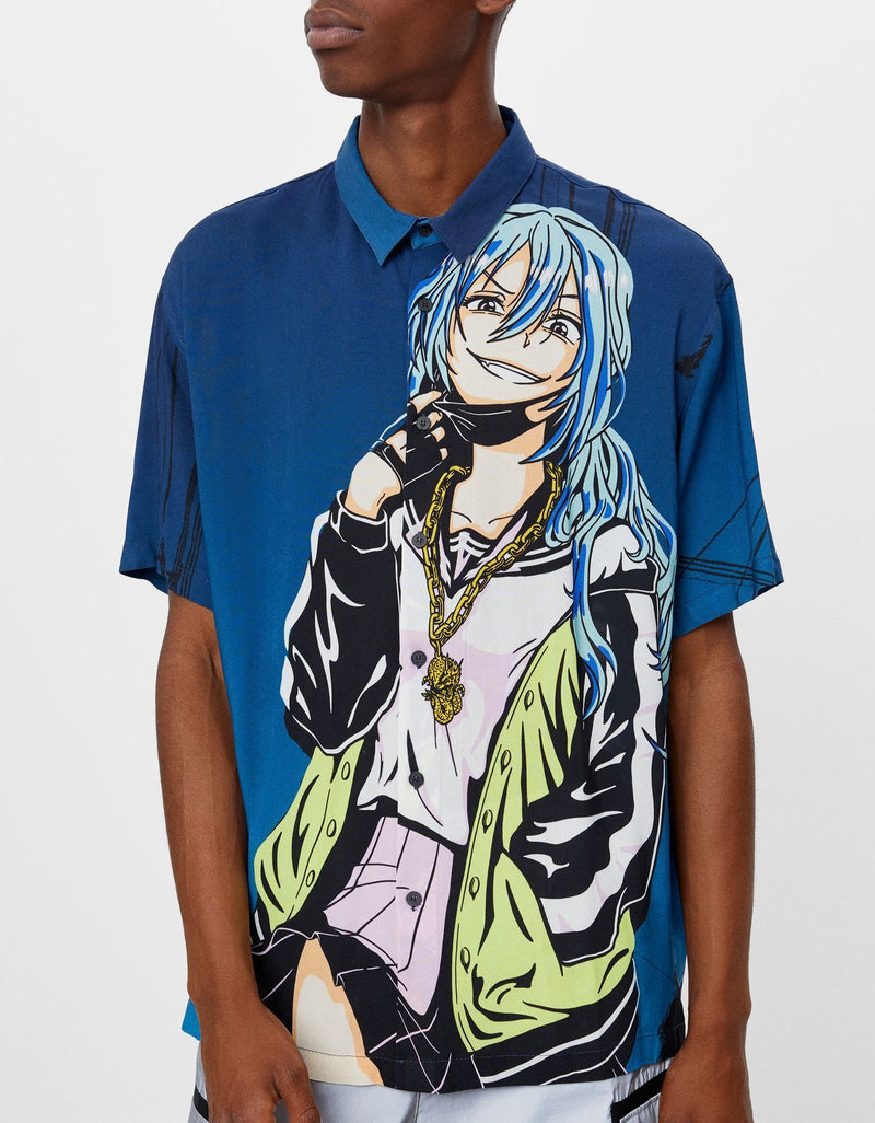 Camisa Padrao Anime Print Shirt