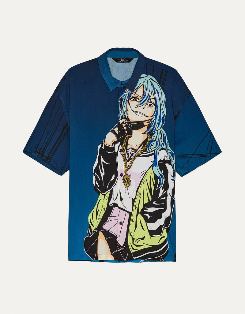 Camisa Padrao Anime Print Shirt