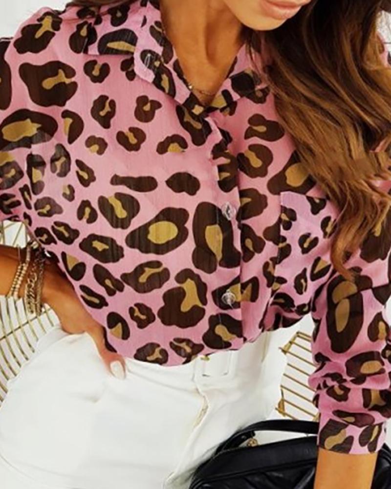 Cheetah Print Button Design Casual Shirt
