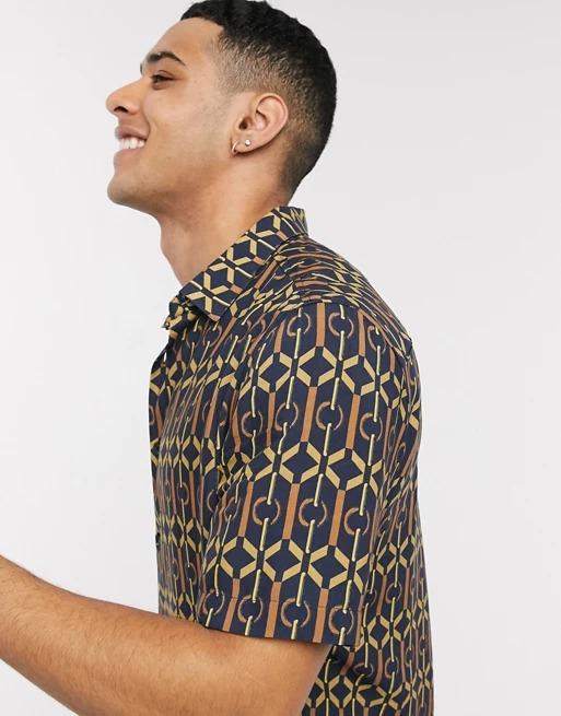 Shirt With Geo Boarder Print