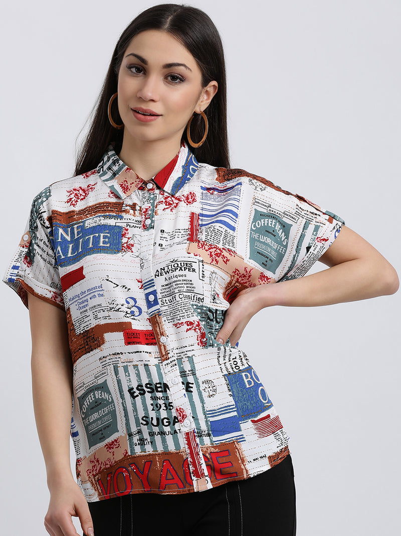 Newspaper Print Shirt For Women