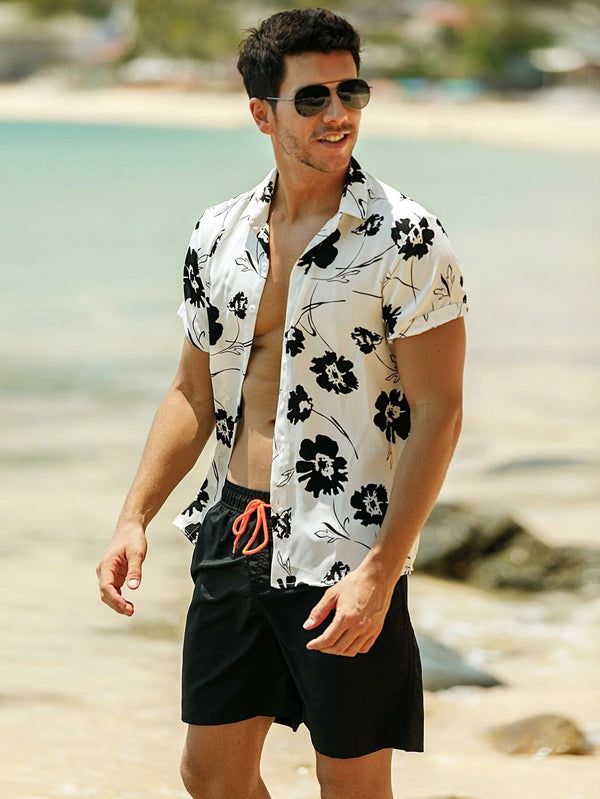 Men Floral Print Button Up Shirt