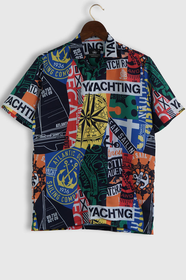 Nautical Style Marine Sailing Vintage Printed Mens Shirt by Black Jack for Worldwide Trip