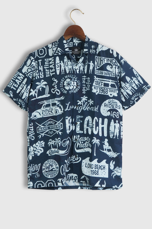 Pattern of West Coast California Wave Rider Surfing Mens Shirt by Black Jack for Beach Wear