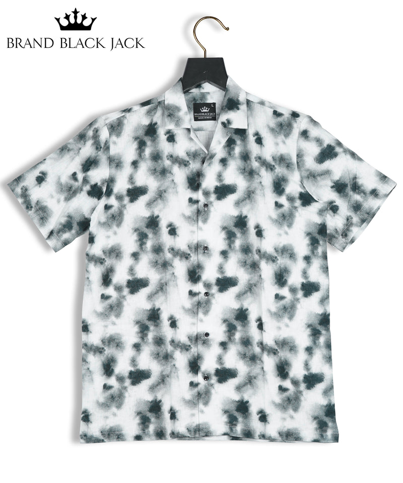Pure Linen Colorfull Tie Die Black Smoke Print Men Half Sleeve Shirt By Brand Black Jack