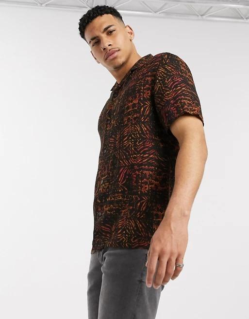 Burton Menswear Short Sleeve Shirt With Animal Print
