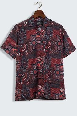 Cashmere Paisley Patchwork Abstract Pattern Cuban Style Mens Printed Shirt by Black Jack