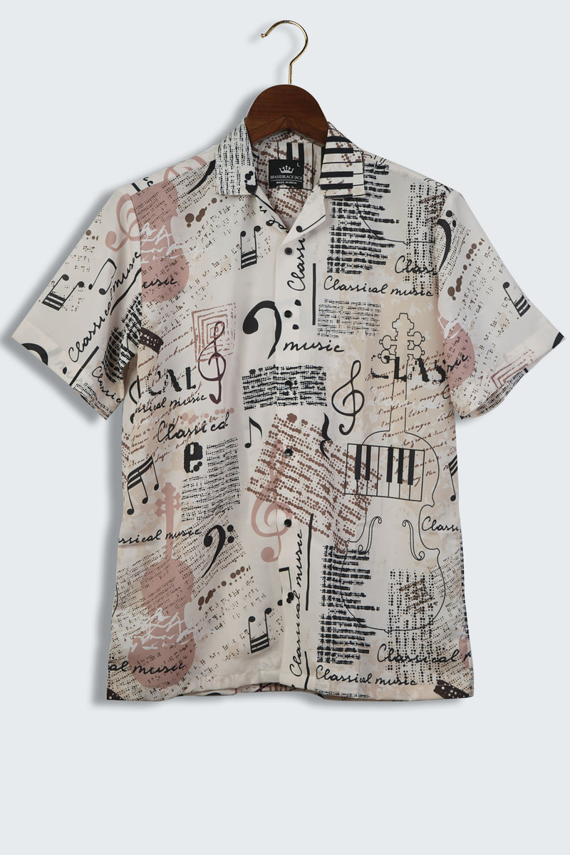Classical Music Print With Ettering and Notes in Retro Scrapbook Style Mens Printed Shirts
