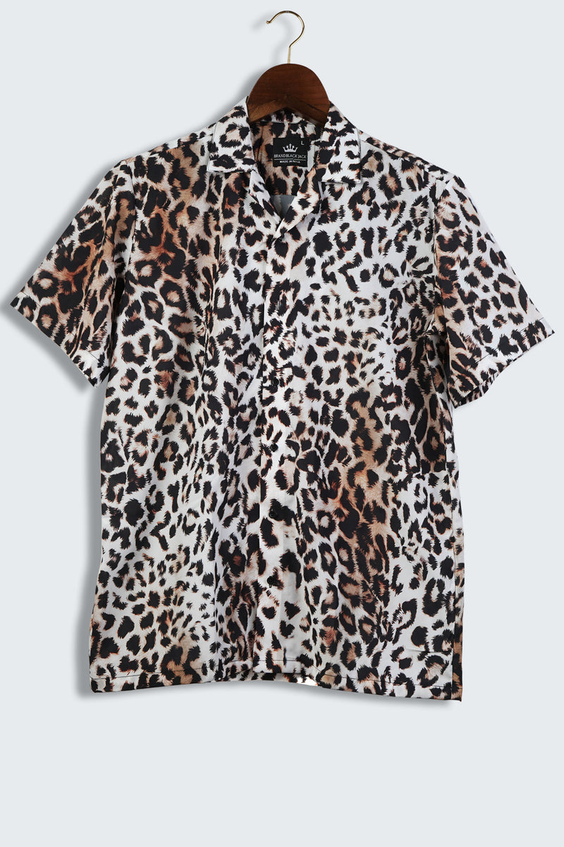 Leopard Pattern Cuban Collar Mens Printed Shirt by Black Jack