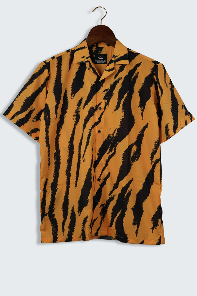 Brand Black Jack Tiger Yellow Stripe Black Jungle Safari Mens Printed Shirt by Black Jack, Medium