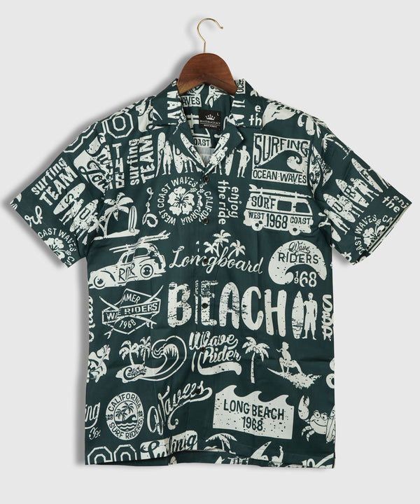 Pattern of West Coast California Wave Rider Surfing Pure Cotton Mens Shirt by Black Jack
