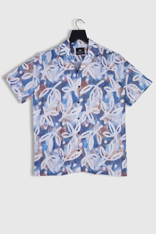 Mens Leaf  Mix print Half Sleeve Printed Linen Shirt By Brand Black Jack