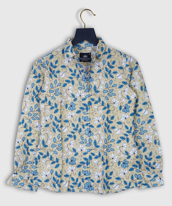 Cute Floral Pattern with Stylized Texture Linen Printed Women Shirt Top by Brand Black Jack