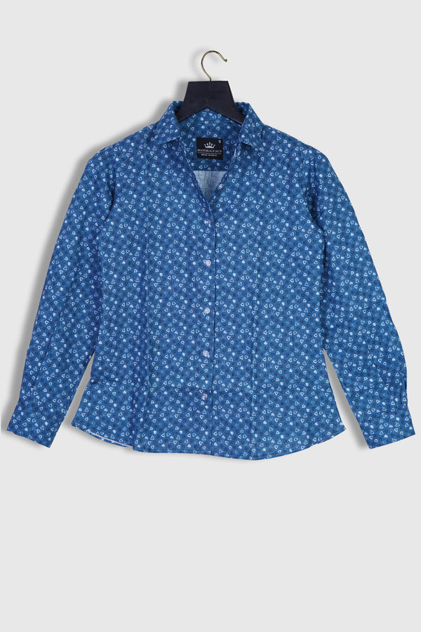Denim Seamless pattern, Jeans hearts. Blue jeans cloth. Valentine's Day Linen Shirt By Brand Black Jack