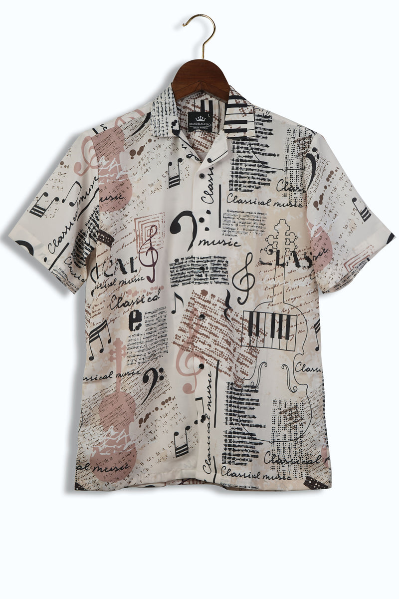 Classical Music Print With Ettering and Notes in Retro Scrapbook Style Mens Printed Shirts