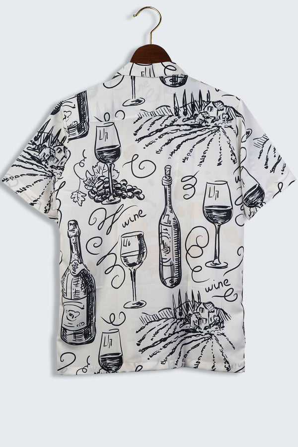 Vintage-Hand Drawn Wine bottle and Winemaking Mens Printed Shirts by Black Jack