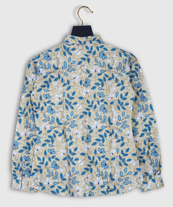 Cute Floral Pattern with Stylized Texture Linen Printed Women Shirt Top by Brand Black Jack