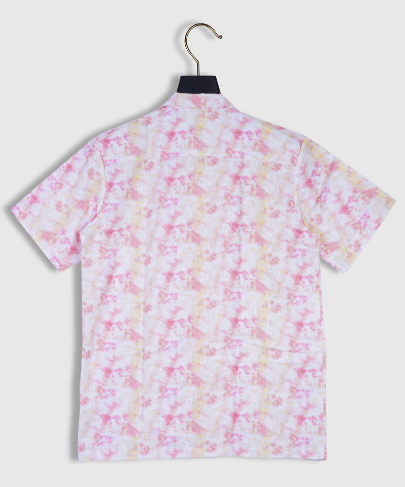 Pure Linen Colorfull Tie Die Pink Yellow Smoke Print Men Full Sleeve Shirt By Brand Black Jack