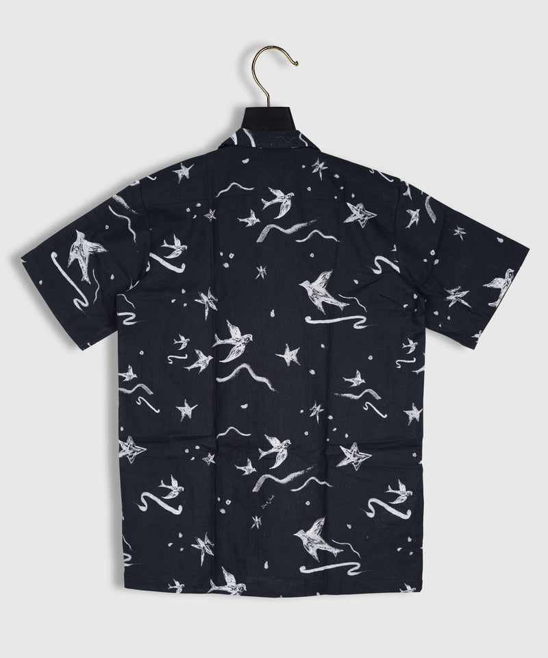 Black Bird Star Printed Linen Shirt By Brand Blackjack