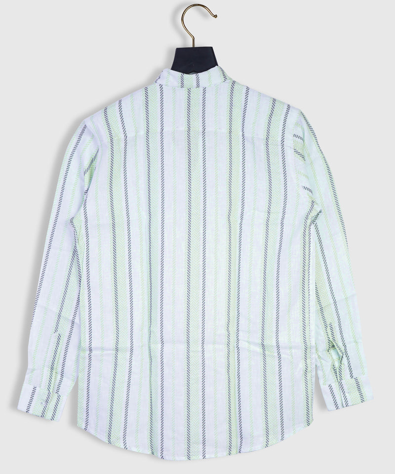 Pure Linen Light Green And Gray Beautiful Combination Striped Shirt For Men By Brand Black Jack