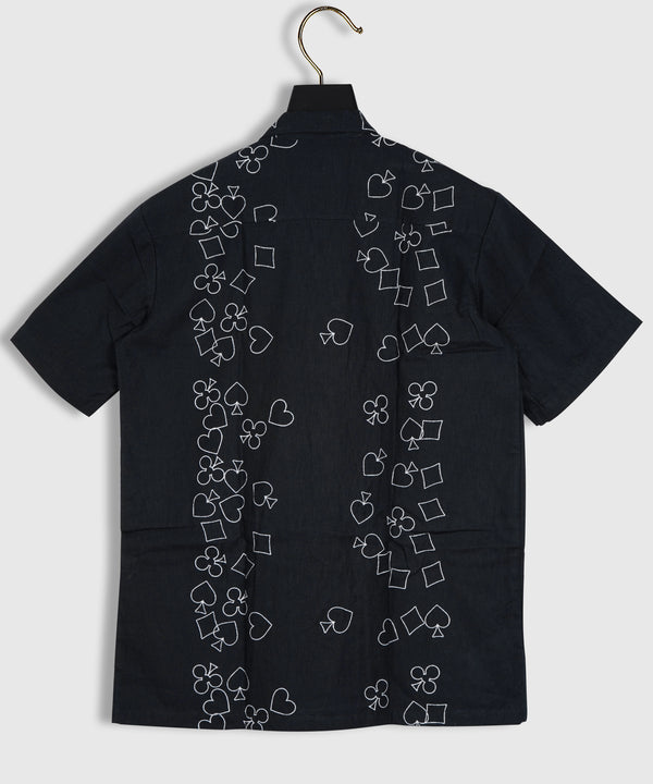 Pure Linen Black Pocker Pattern Printed Shirt For Men By Brand Black Jack