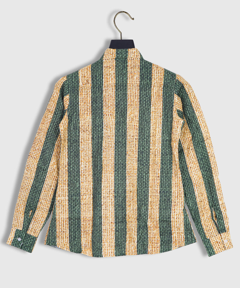 Burlap Sack Textured Abstract Geometric Stripes Seamless Pattern Realistic Sackcloth Fabric Look Perfect for Allover Natural Prints Petrol Green Tones Linen Printed Shirt By Brand Black Jack