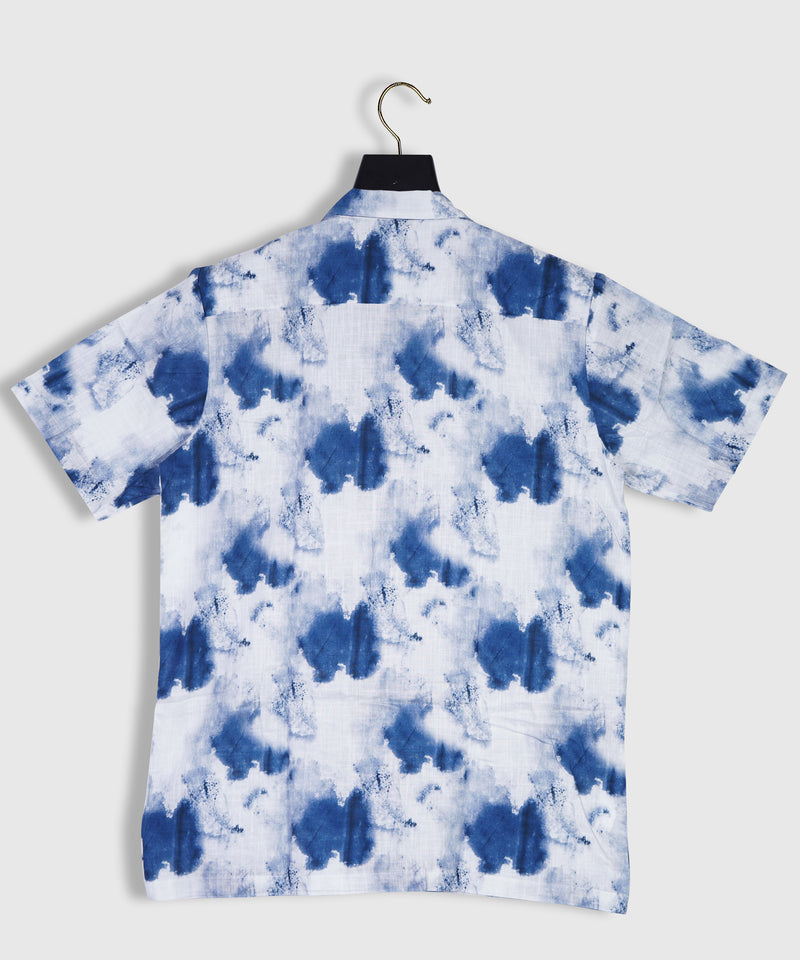 Linen Blue and White Tie Dye Half Sleeve Printed Shirt By Brand Black jack