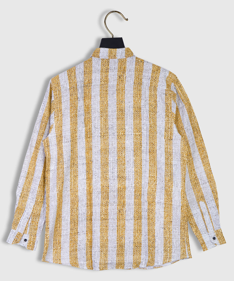 Pure Linen Yellow Striped Full Sleeve Shirt For Man By Brand Black Jack