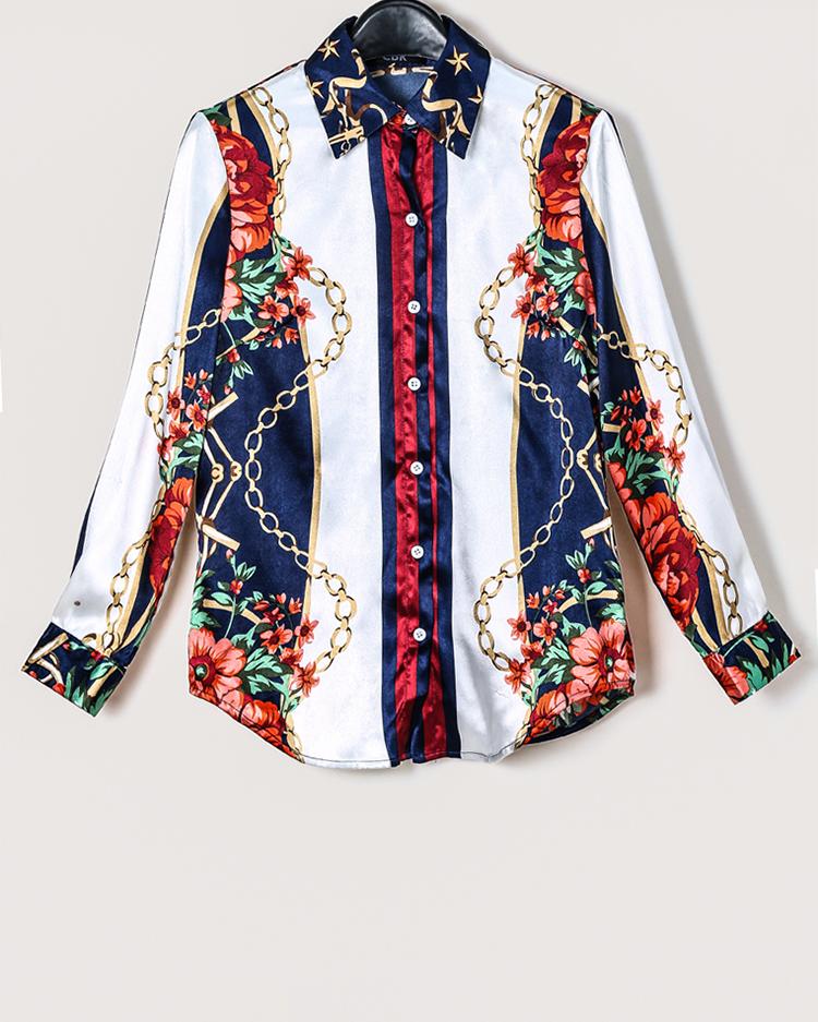 Floral & Chains Print Casual Blouse