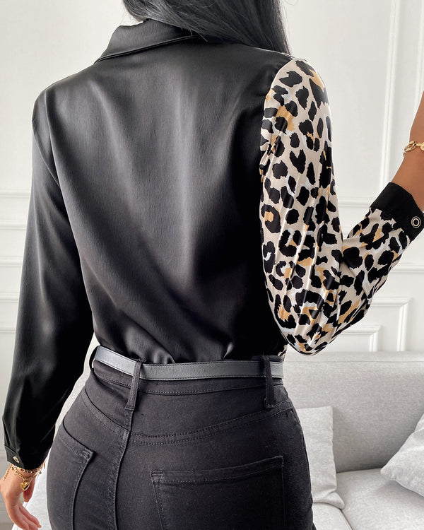 Leopard Print Long Sleeve Button Design Casual Shirt
