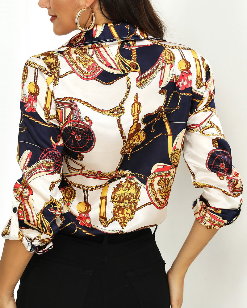 Scarf Print Buttoned Long Sleeve Casual Shirt