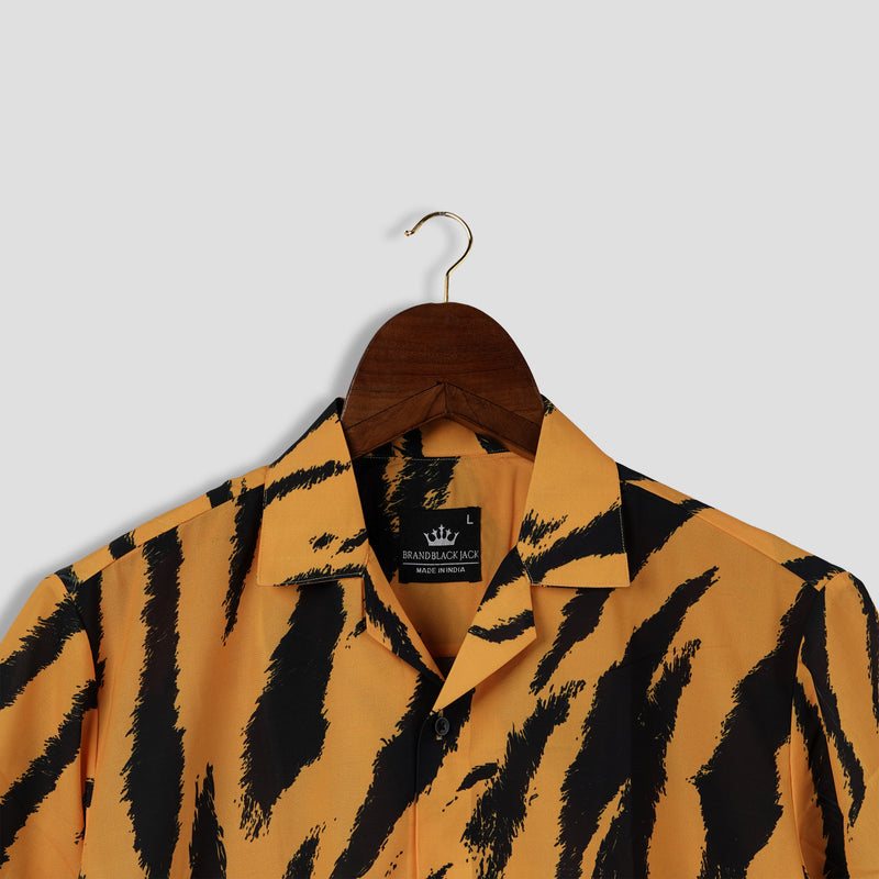 Tiger Yellow Stripe Black Jungle Safari Mens Printed Shirt by Black Ja –  Black Jack