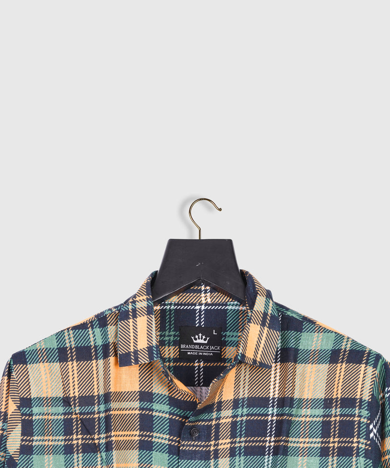 Pure Linen Winter Collection Plaid Tartan Checked Print Full Sleeve Mens Shirt by Brand Black Jack