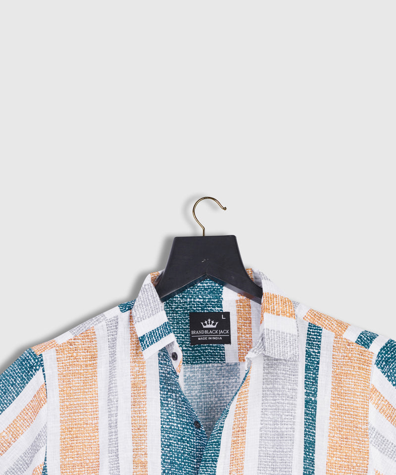 Pure Linen Beige Color Striped Shirt For Men By Brand Black Jack
