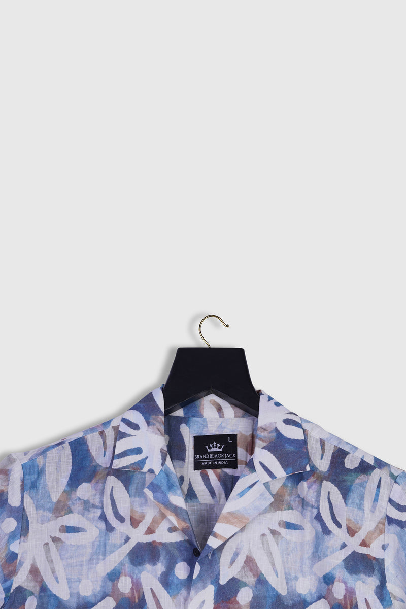 Mens Leaf  Mix print Half Sleeve Printed Linen Shirt By Brand Black Jack