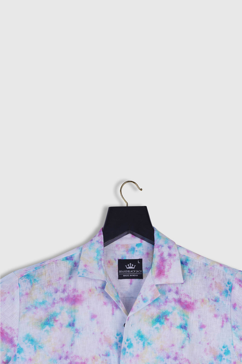Pure Linen Colorfull Smoke Multi Color Print Men Full Sleeve Shirt By Brand Black Jack