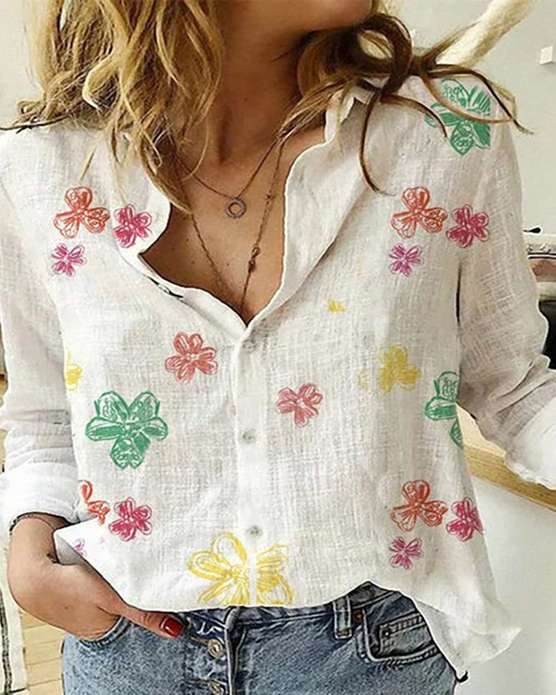 Pure Linen Women Shirt Floral Print Button Front by Brand Black Jack