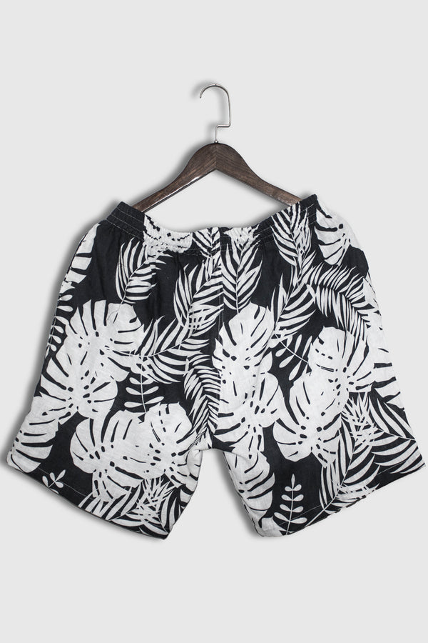 Linen Black And White Beutiful leaf Pattern For Men Shorts By Brand Black jack