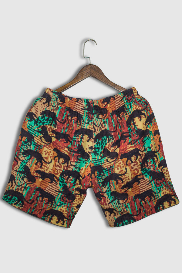 Linen Seamless Exotic Pattern with Abstract Silhouettes of Animals Mens Shorts For Brand Blackjack