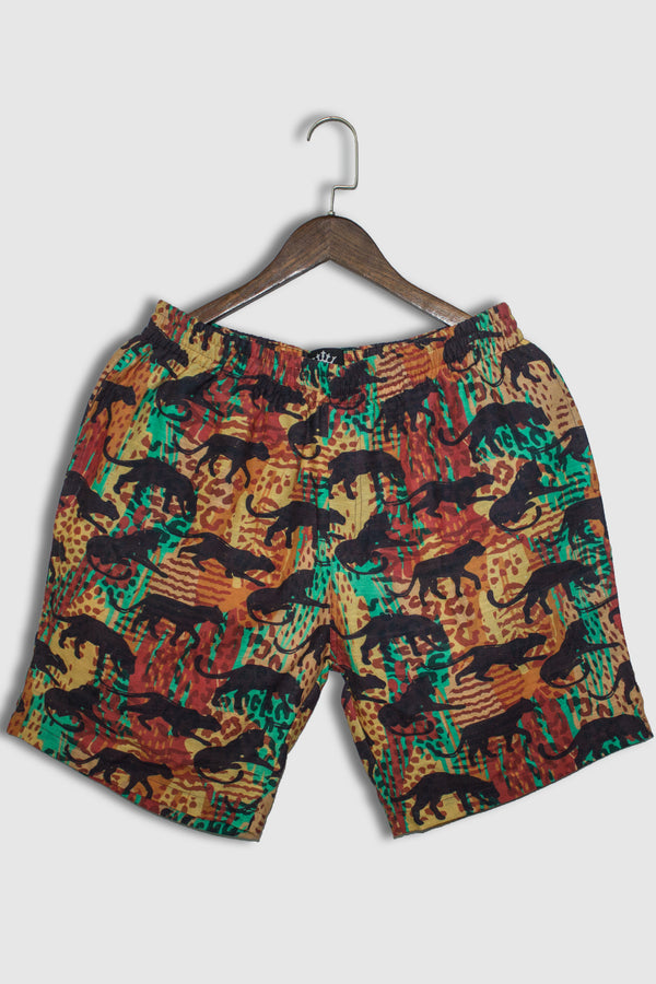 Linen Seamless Exotic Pattern with Abstract Silhouettes of Animals Mens Shorts For Brand Blackjack