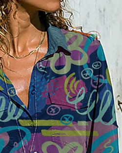 Button Design Graphic Print Long Sleeve Shirt