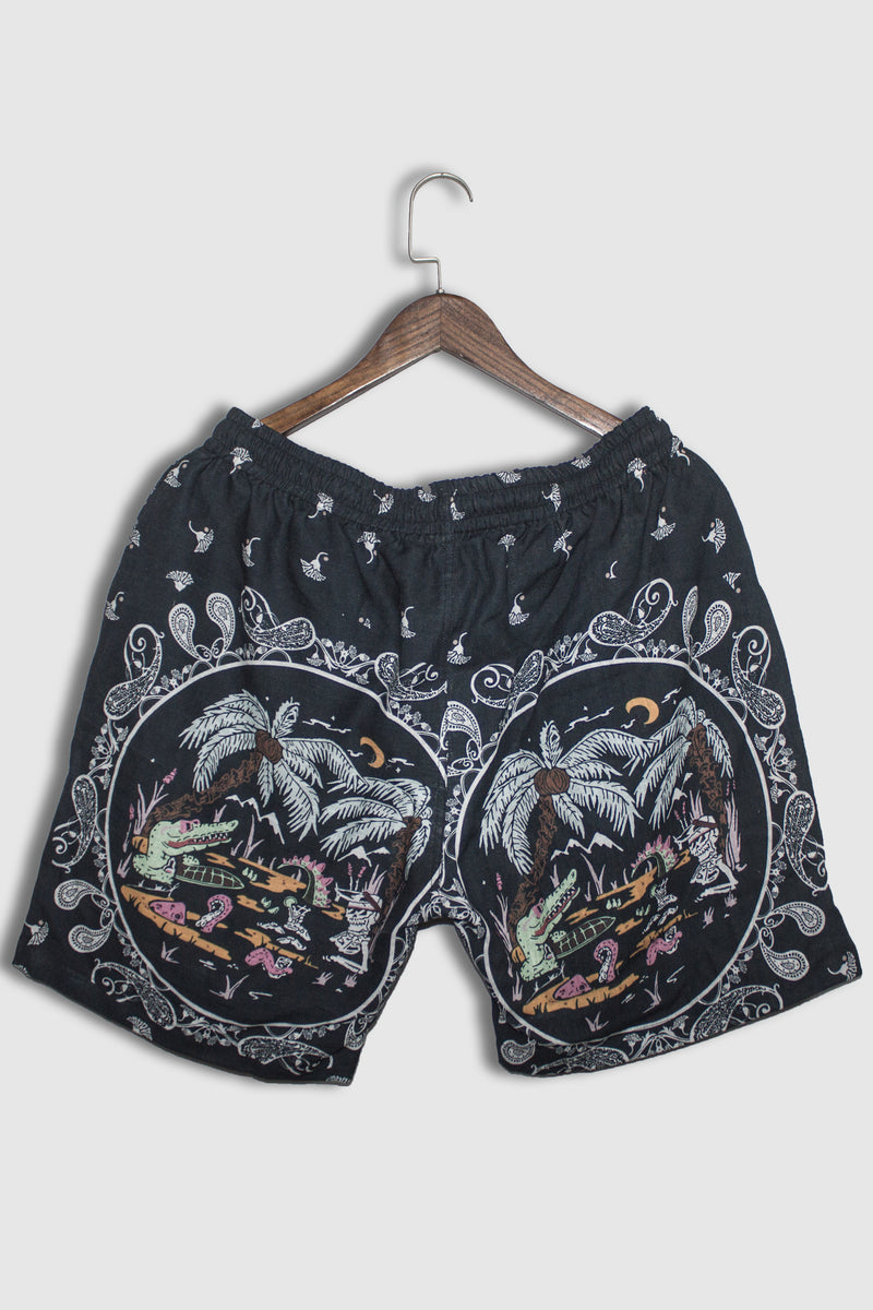 Linen Palm Crocodile-Floral Print For Mens Shorts By Brand Black Jack
