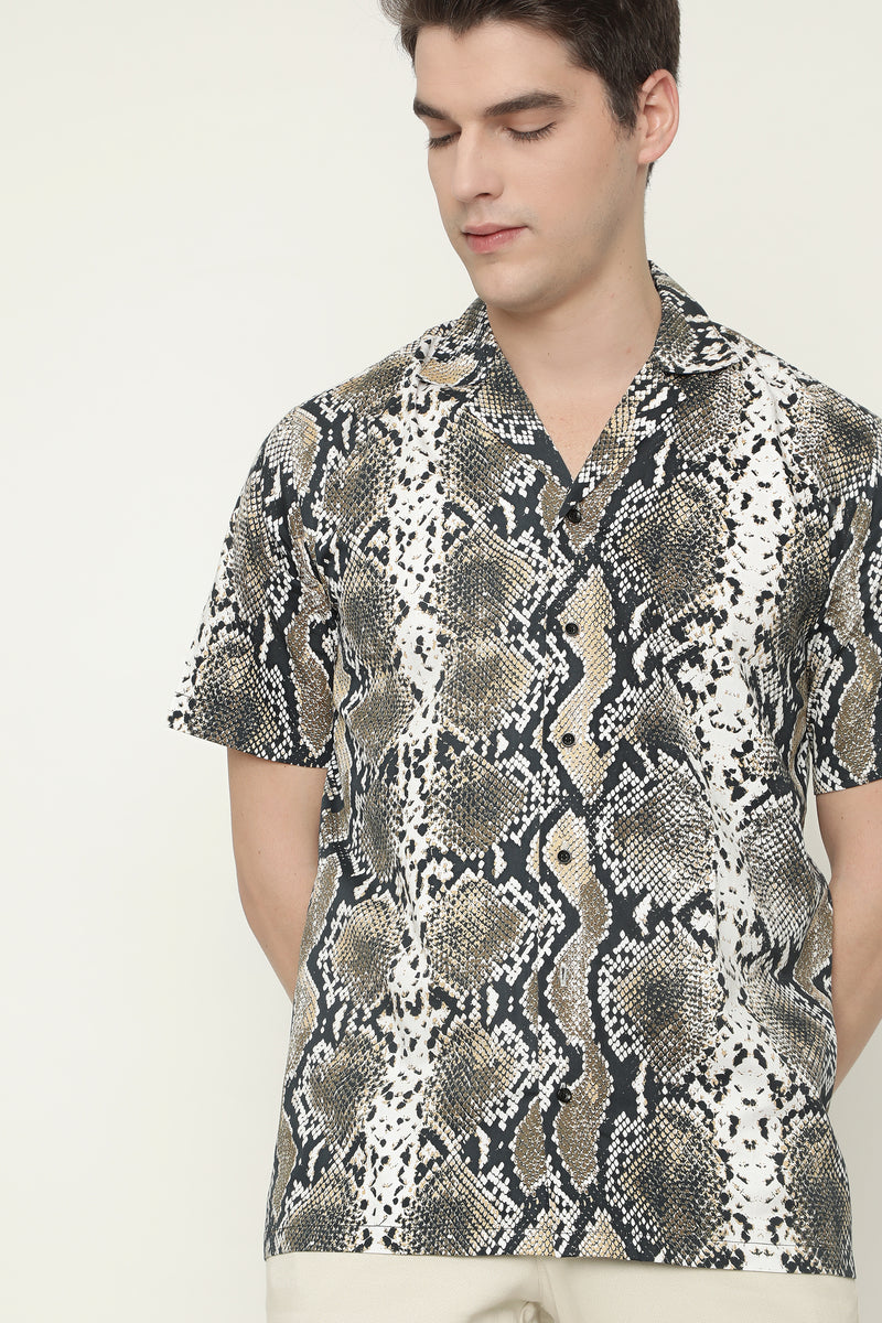 Cuban Style Snake Pattern Mens Printed Premium Cotton t-shirts by Black Jack